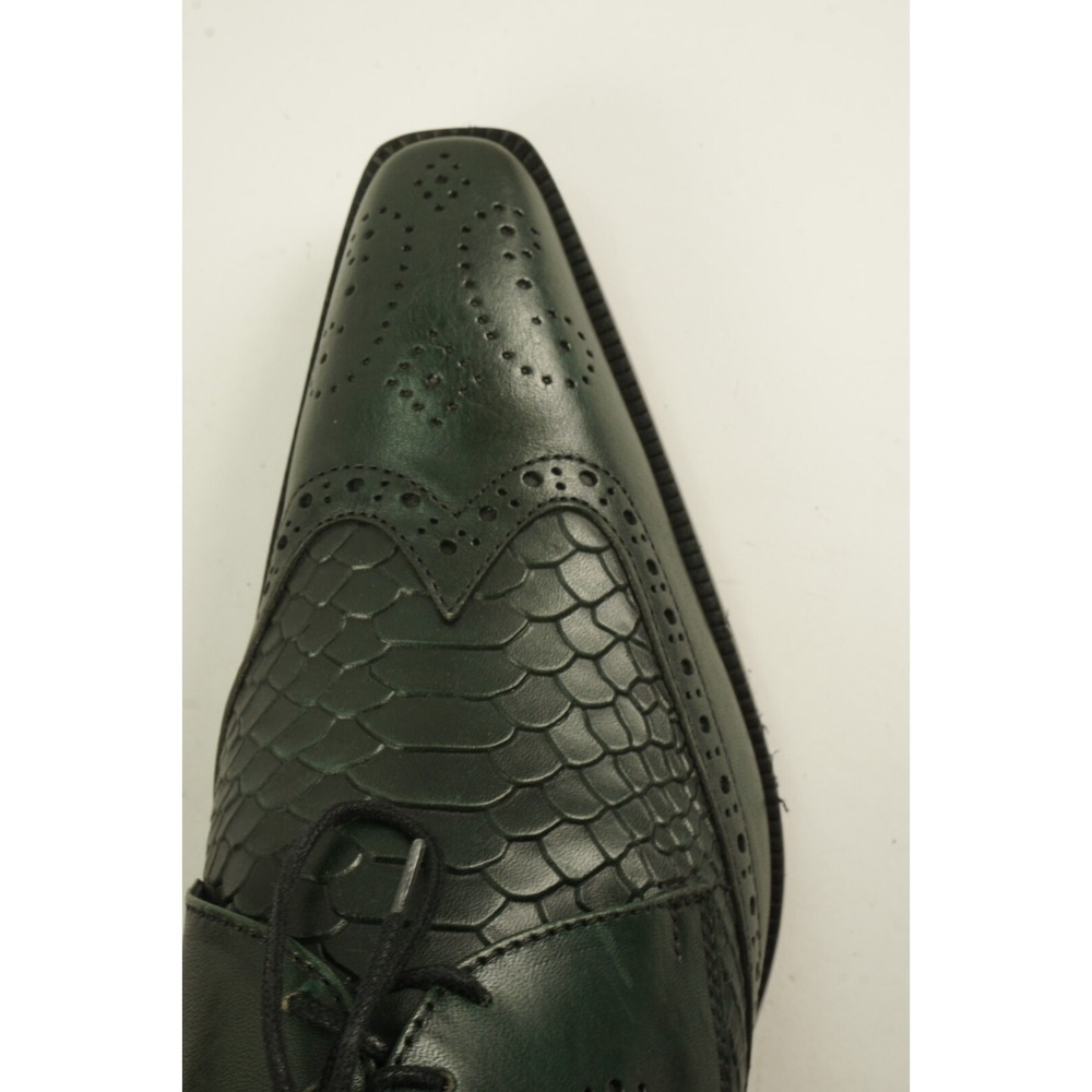 Duca MaTiSte Vero Cuoio Forest Green Italian Leather Crocodile Wingtip Derby 9.5 - Picture 9 of 12
